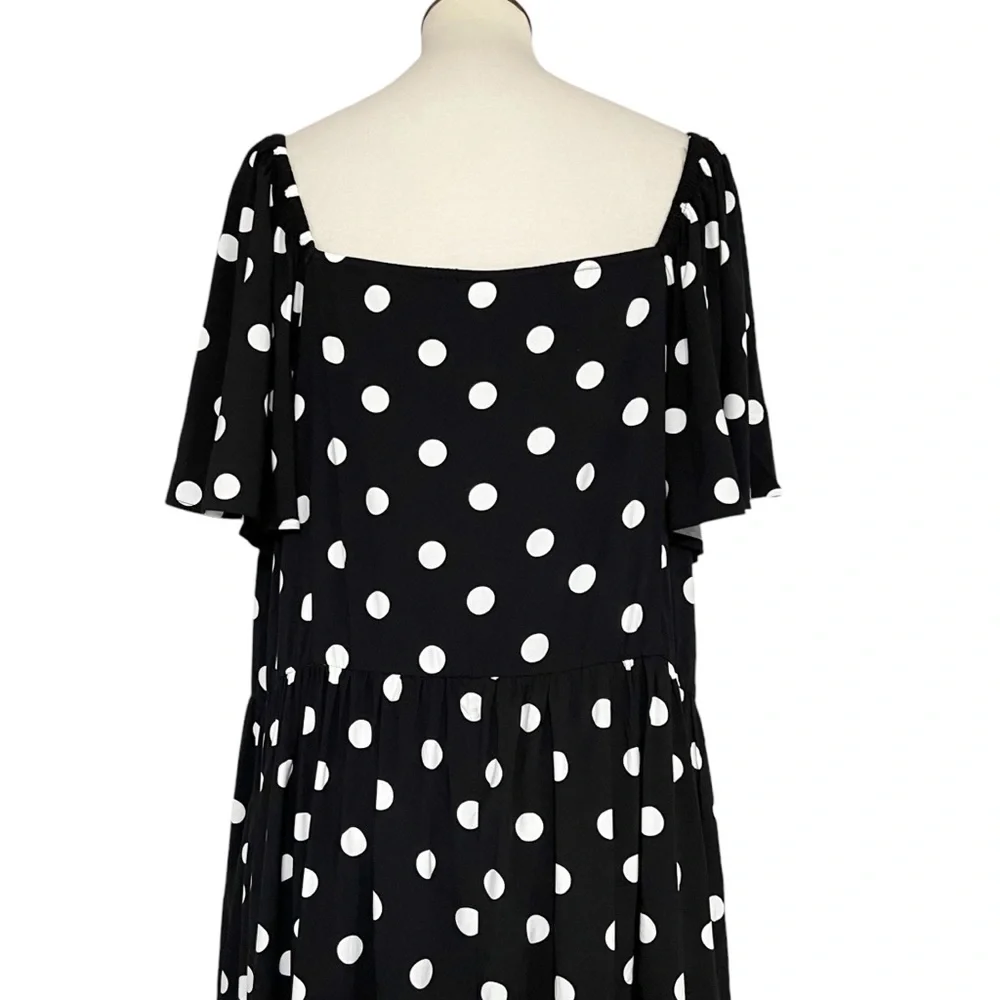 Ava &‎ Viv Women's Black & White Polka Flutter Short Sleeve Midi Dress 3x